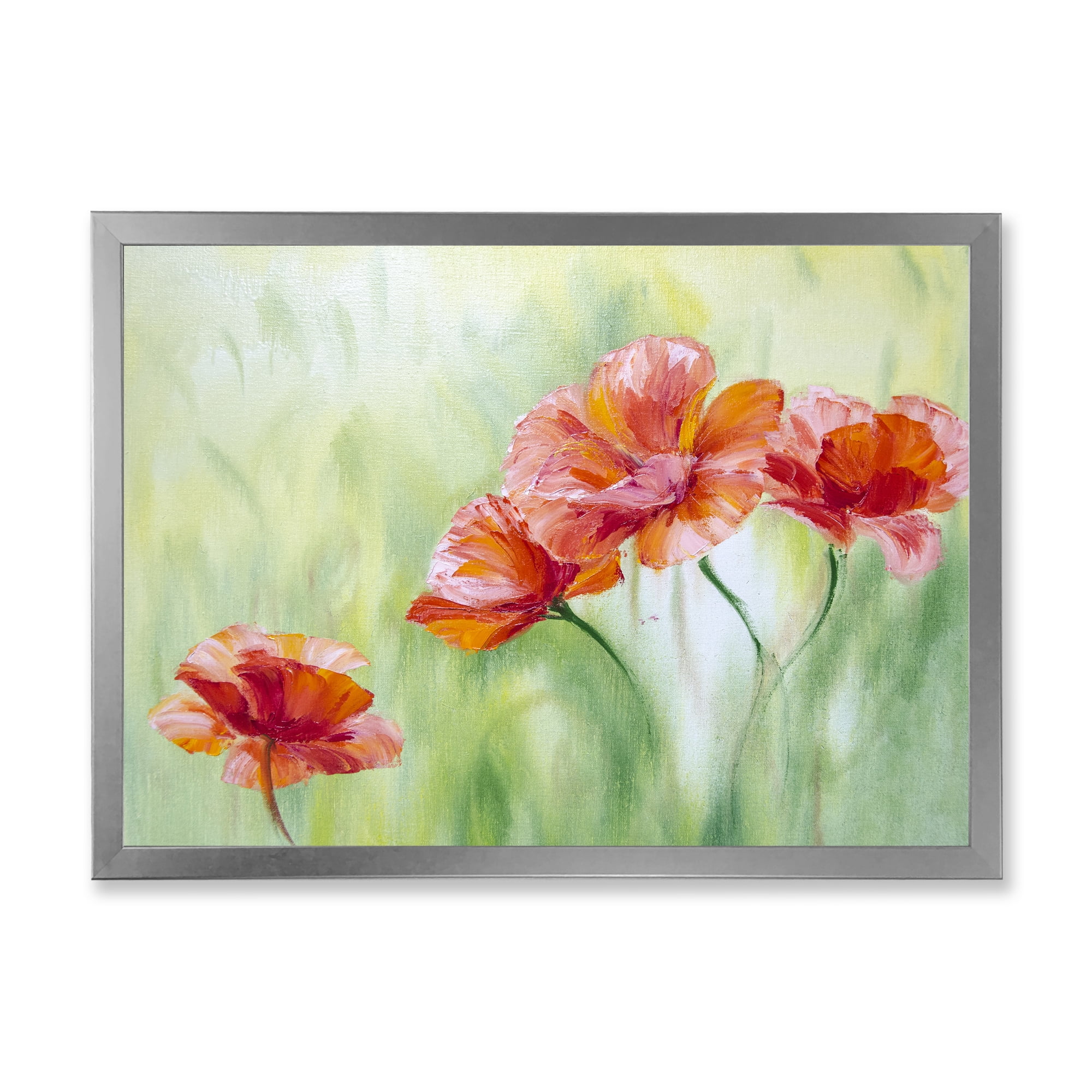 Designart 'Red Blossoming Poppies Over Wild Green I' Traditional Framed Art Print
