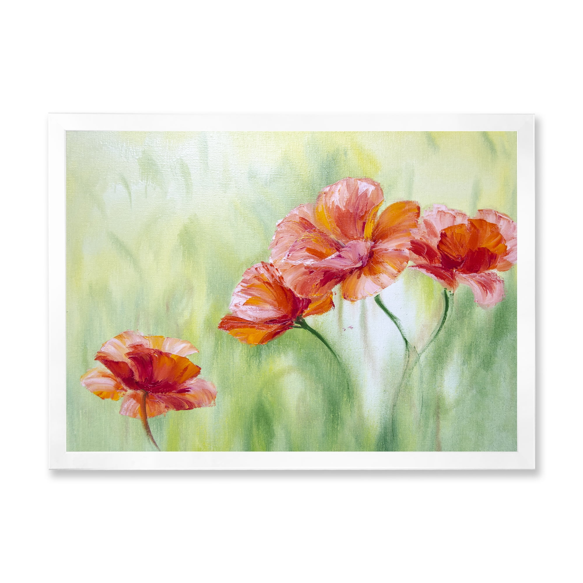 Designart 'Red Blossoming Poppies Over Wild Green I' Traditional Framed Art Print