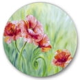 thumbnail image 1 of Designart 'Red Blossoming Poppies Over Wild Green II' Traditional Circle Metal Wall Art 11x11 - Disc of 11, 1 of 5