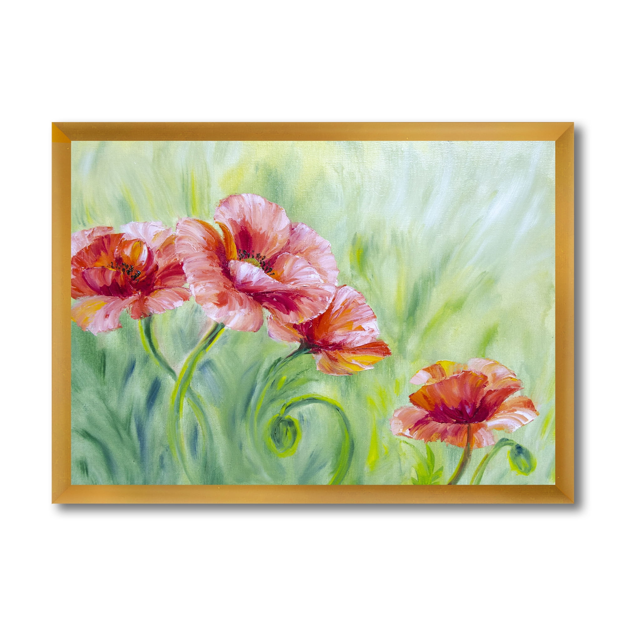 Designart 'Red Blossoming Poppies Over Wild Green II' Traditional Framed Art Print