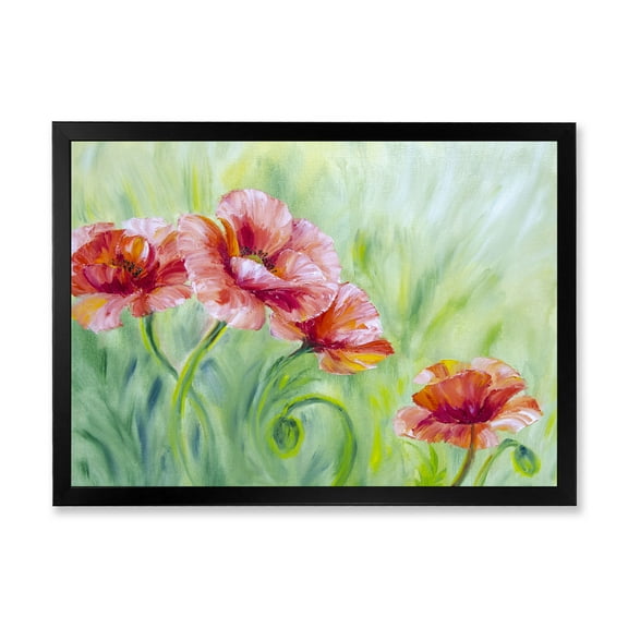 Designart 'Red Blossoming Poppies Over Wild Green II' Traditional Framed Art Print