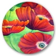 thumbnail image 1 of Designart 'Red Blossoming Poppies Over Wild Green V' Traditional Circle Metal Wall Art 23x23 - Disc of 23, 1 of 5