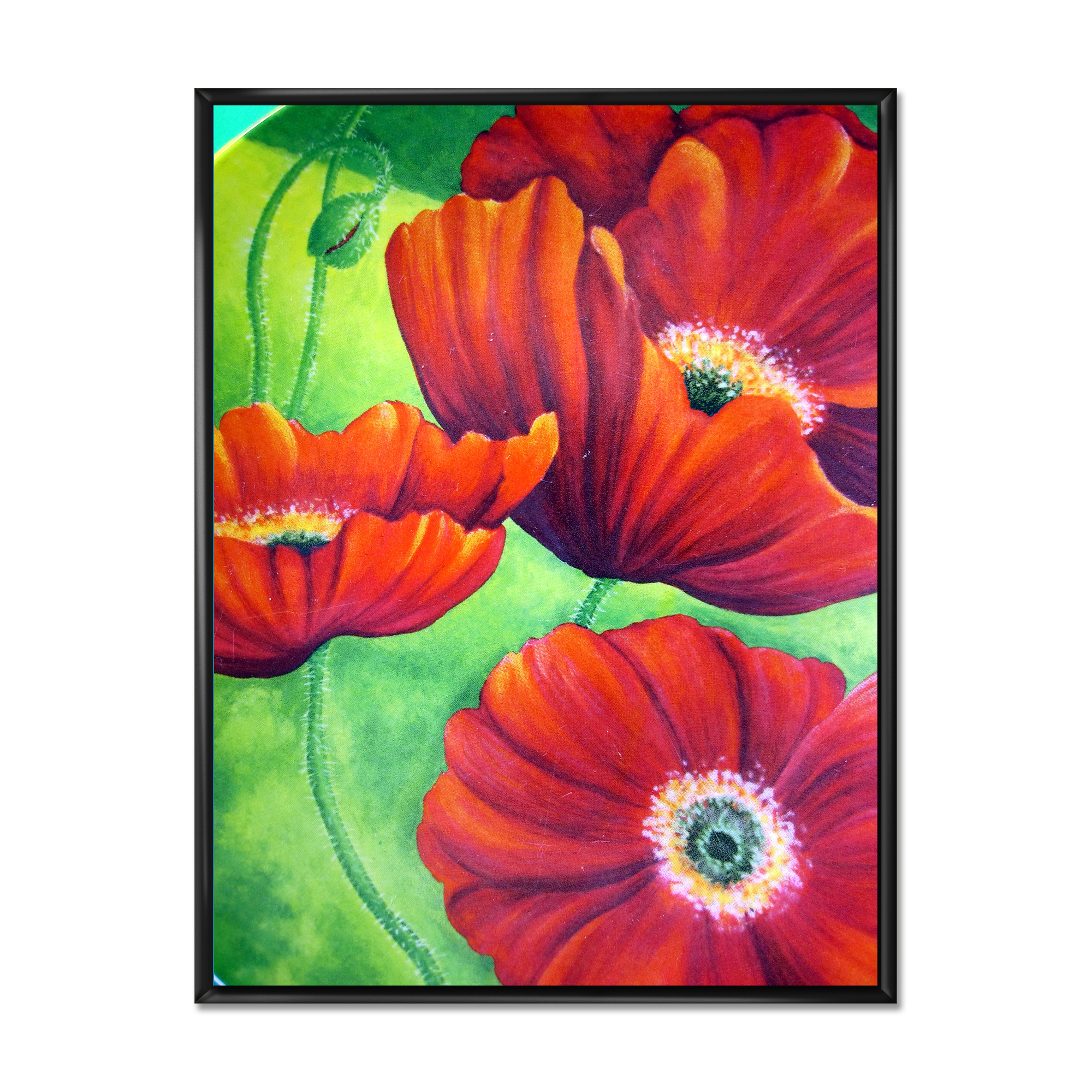 Designart 'Red Blossoming Poppies Over Wild Green V' Traditional Framed Canvas Wall Art Print