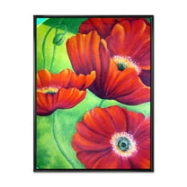 Designart 'Red Blossoming Poppies Over Wild Green V' Traditional Framed Canvas Wall Art Print