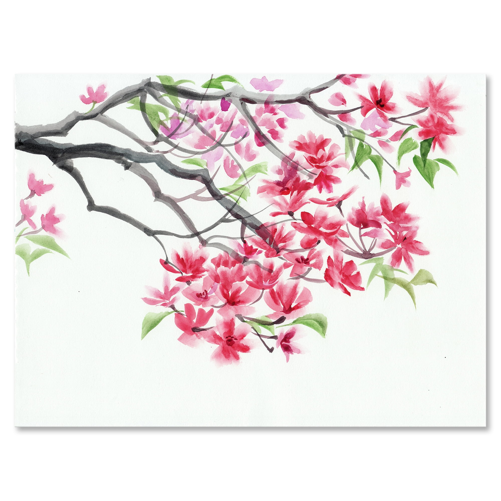 Designart ' Red Blossoming Tree On White ' Traditional Canvas Wall Art Print