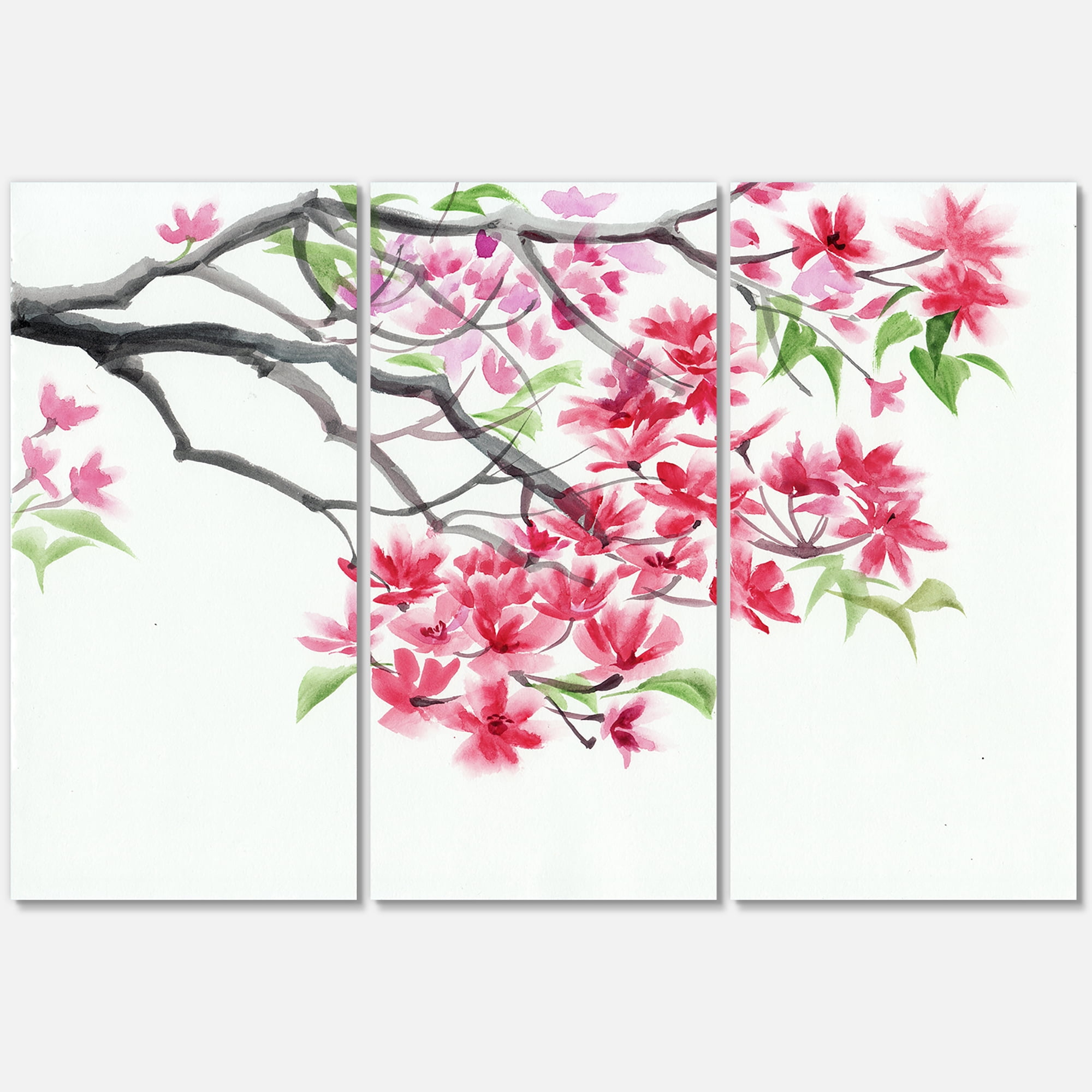 Designart ' Red Blossoming Tree On White ' Traditional Canvas Wall Art Print