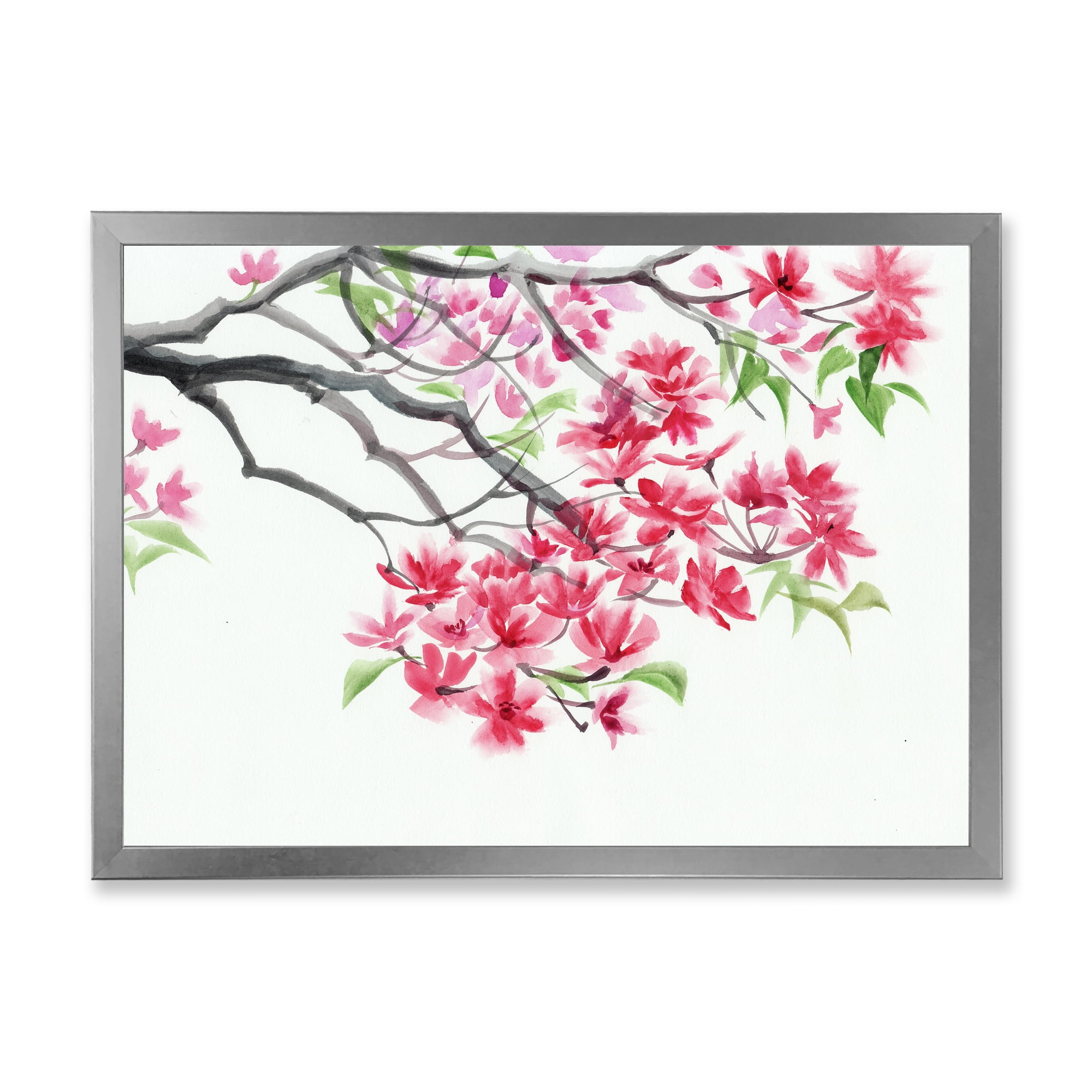 Designart 'Red Blossoming Tree On White' Traditional Framed Art Print