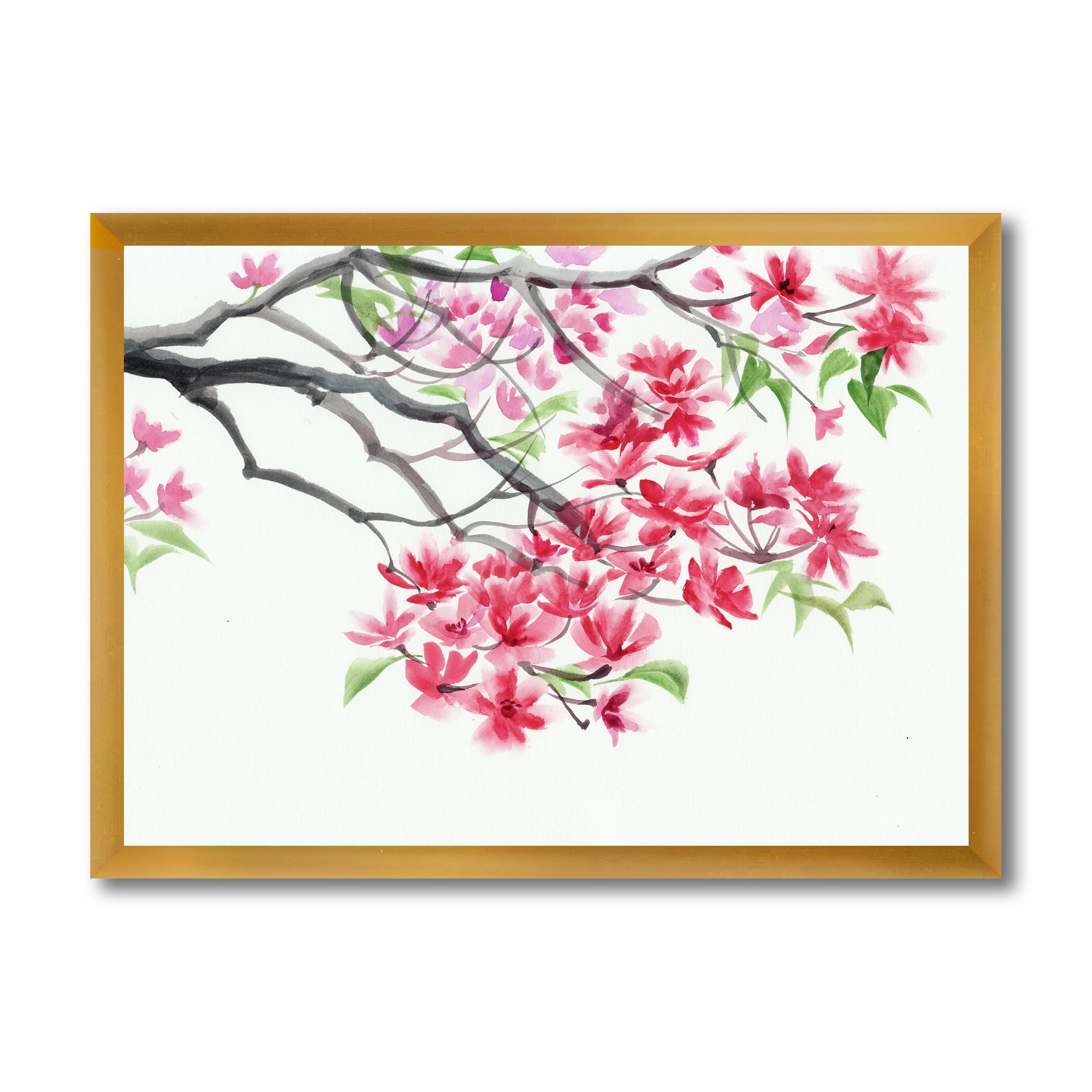 Designart 'Red Blossoming Tree On White' Traditional Framed Art Print