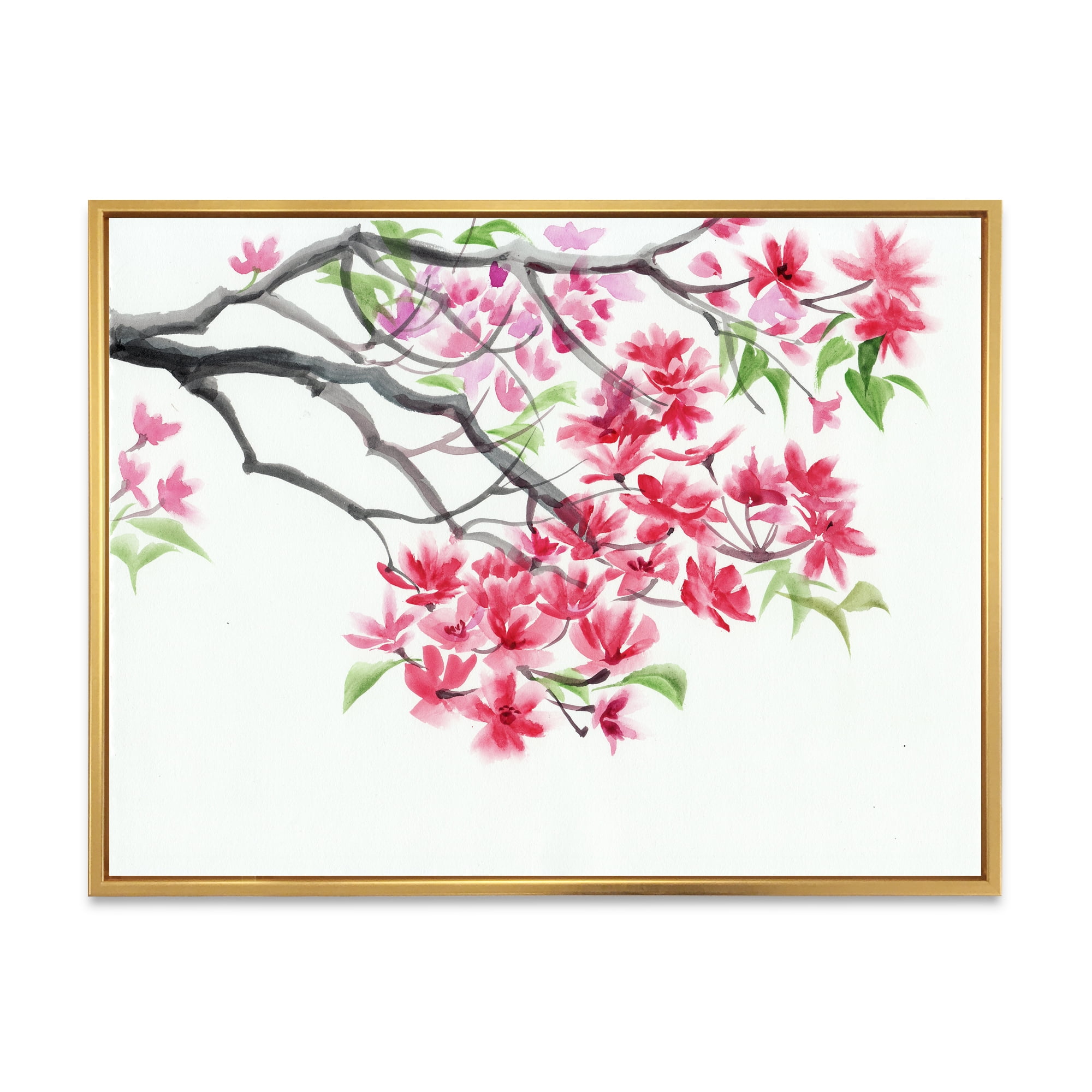 Designart 'Red Blossoming Tree On White' Traditional Framed Canvas Wall Art Print