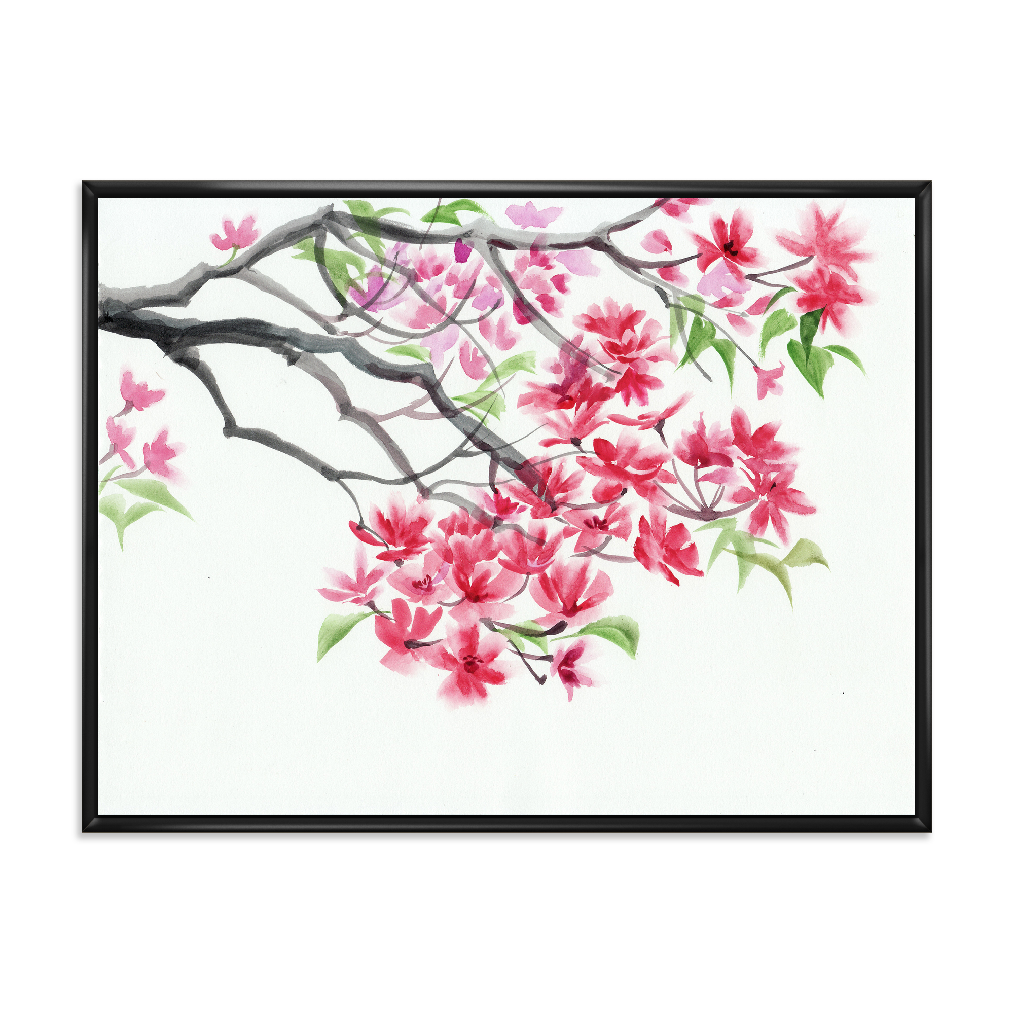 Designart 'Red Blossoming Tree On White' Traditional Framed Canvas Wall Art Print