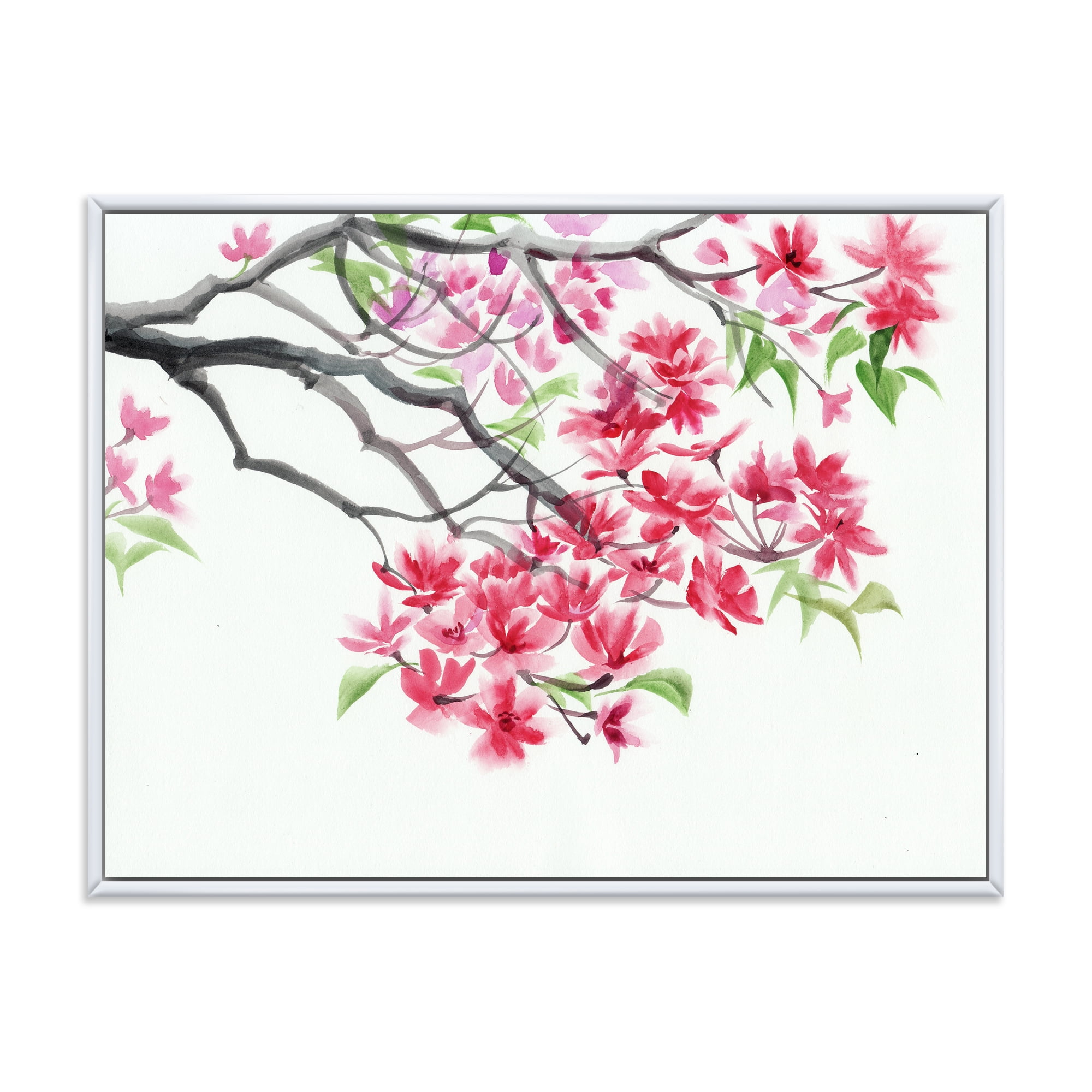 Designart 'Red Blossoming Tree On White' Traditional Framed Canvas Wall Art Print