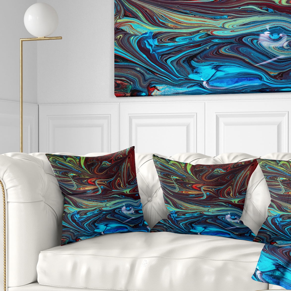 Designart Red Blue Abstract Acrylic Paint Mix - Abstract Throw Pillow - 18x18
