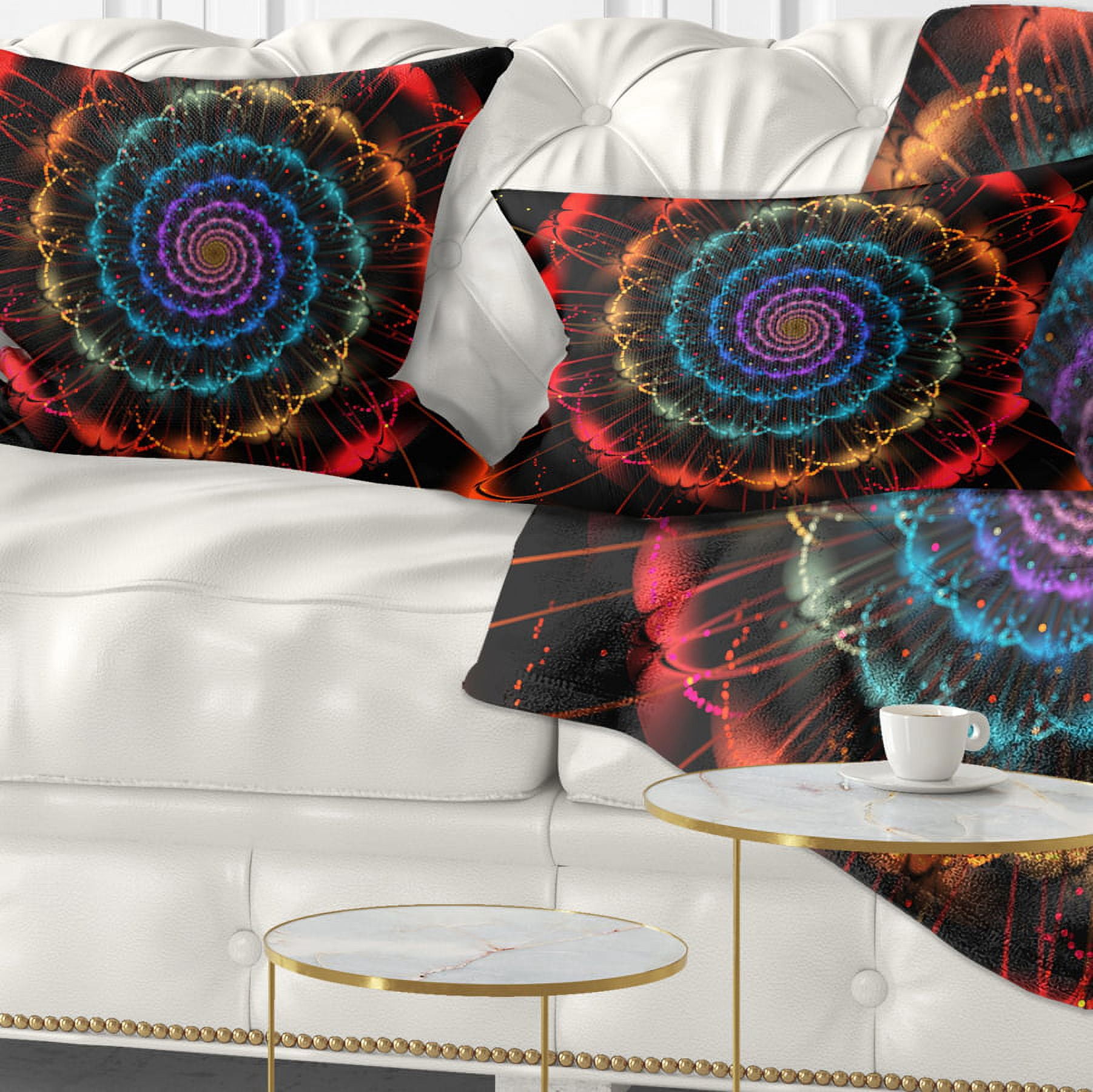Designart Red Blue Abstract Spiral Flower - Abstract Throw Pillow - 12x20