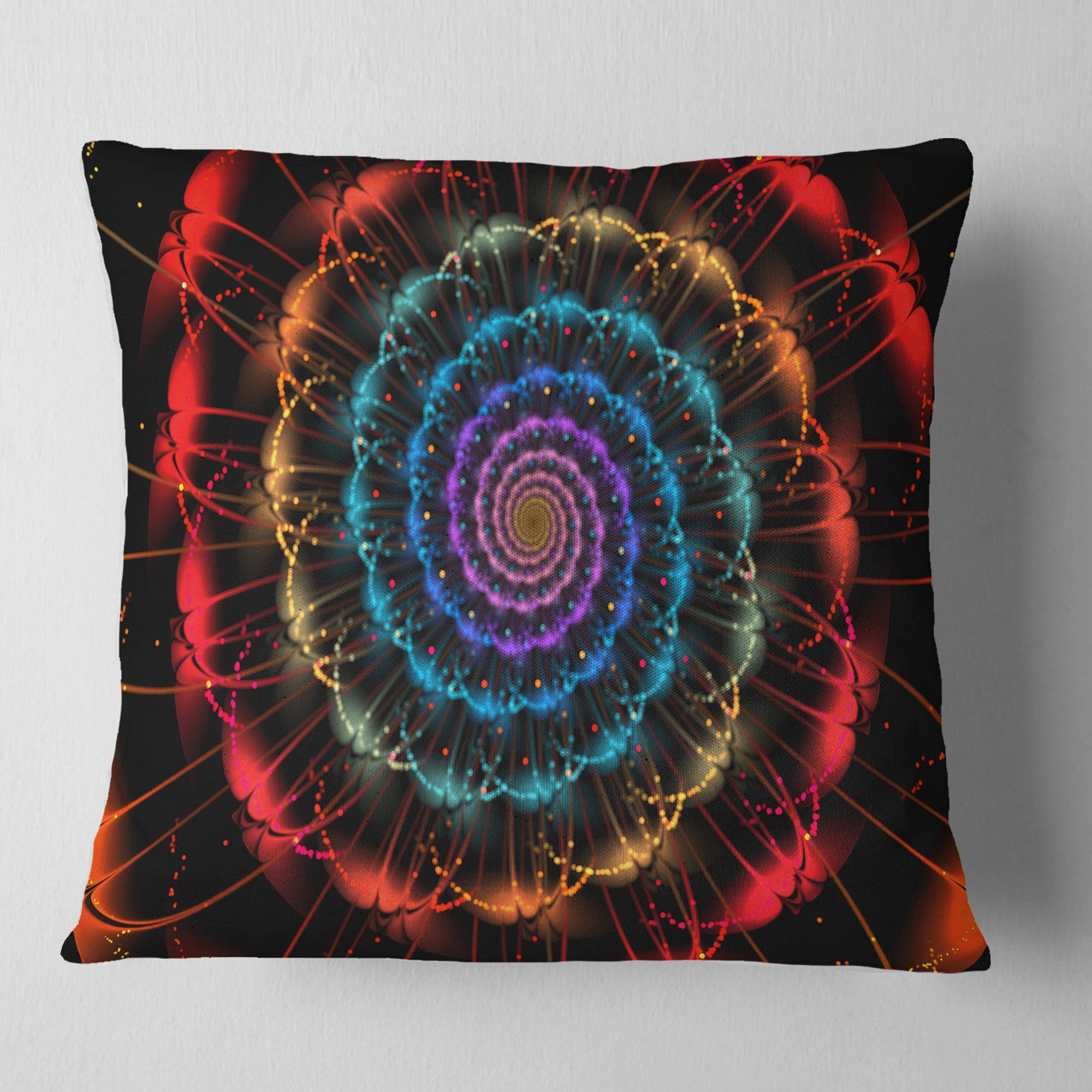 Designart Red Blue Abstract Spiral Flower - Abstract Throw Pillow - 16x16