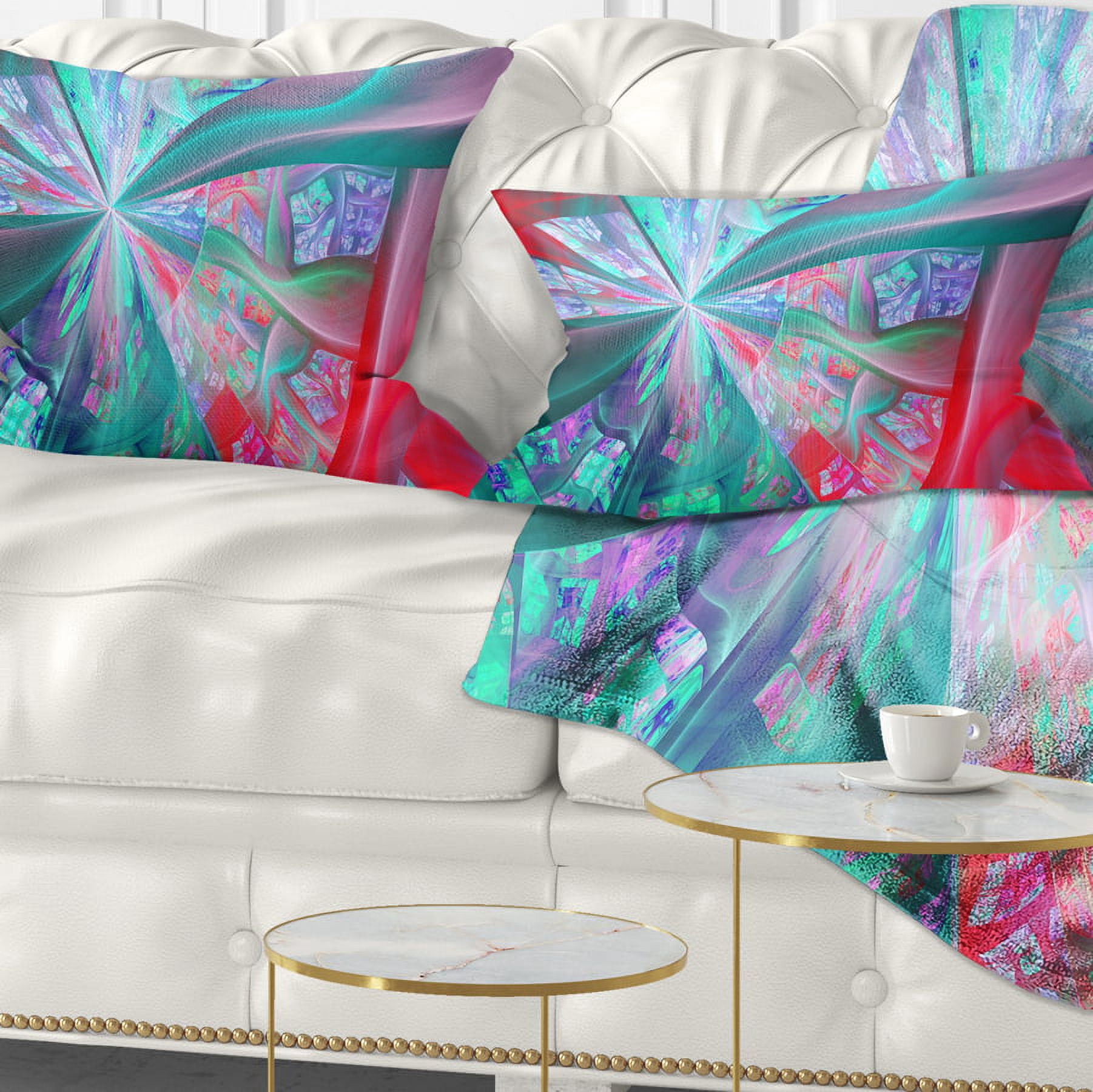Designart Red Blue Fractal Exotic Plant Stems - Abstract Throw Pillow - 12x20