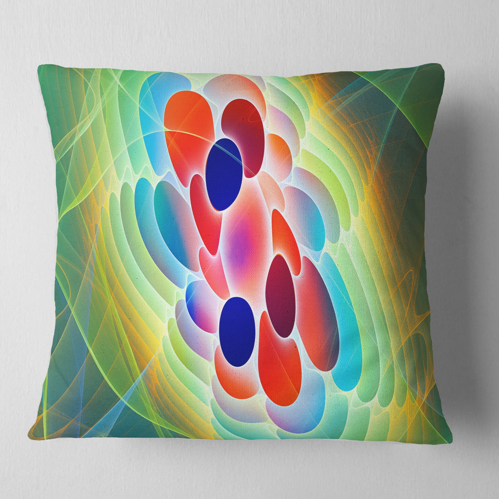 Designart Red Blue Fractal Virus Design - Abstract Throw Pillow - 16x16