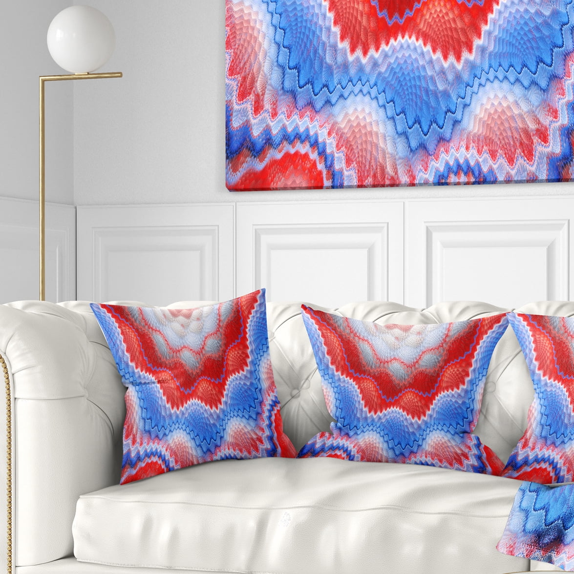Designart Red Blue Snake Skin Flower - Abstract Throw Pillow - 16x16