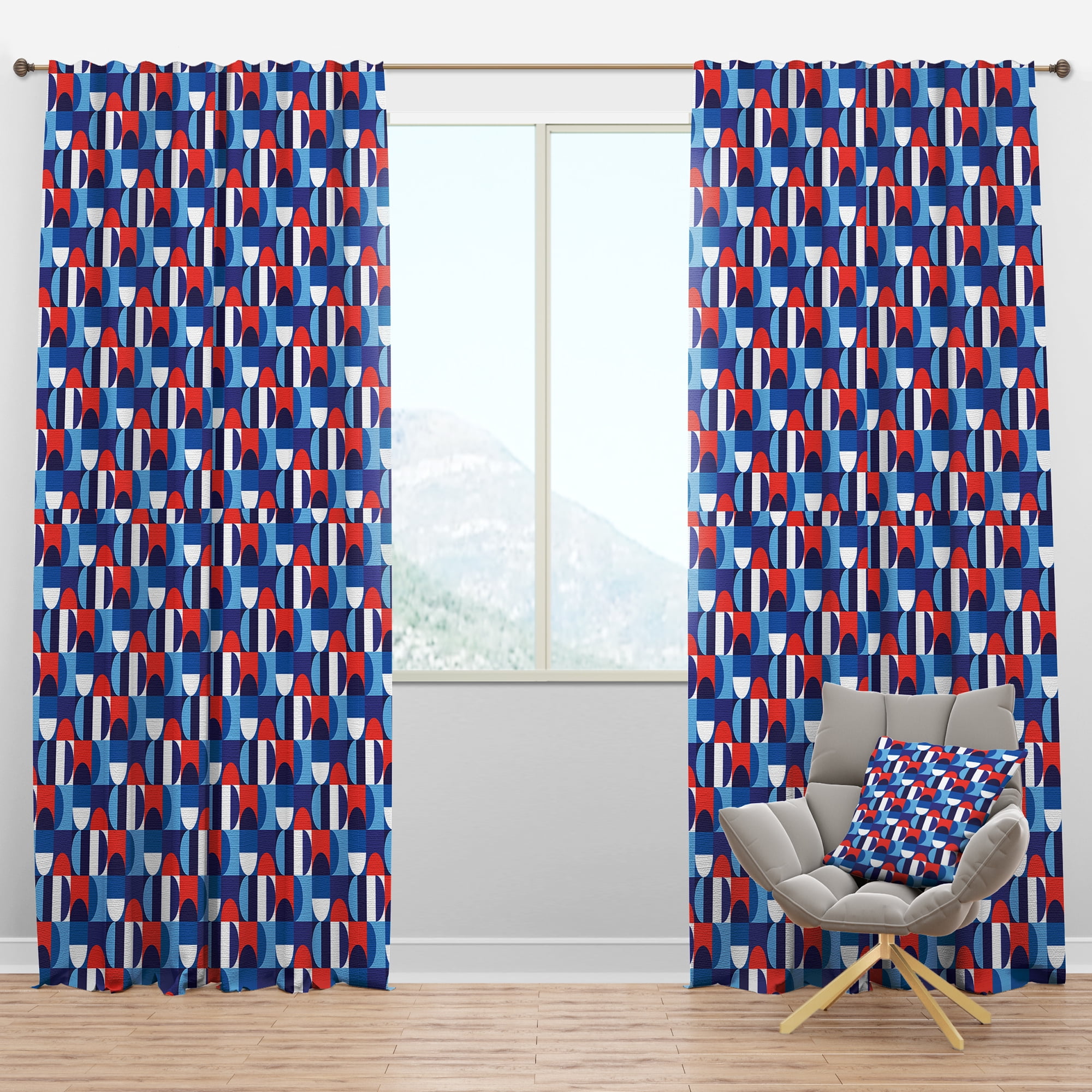 Designart 'Red, Blue & White Polka Dots' Mid-Century Modern Blackout Curtain Panel
