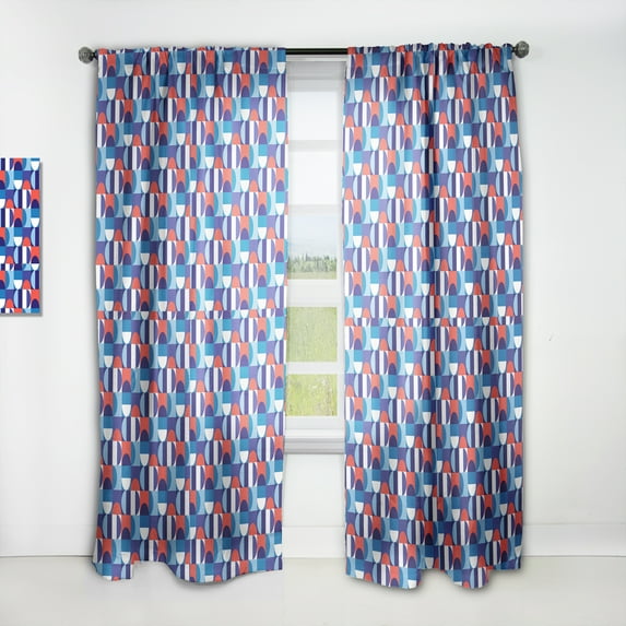 Designart 'Red, Blue & White Polka Dots' Mid-Century Modern Curtain Panel
