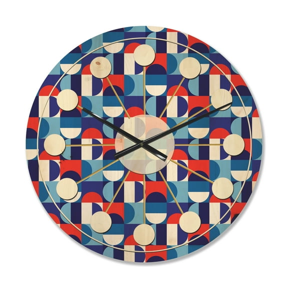Designart 'Red, Blue & White Polka Dots' Mid-Century Modern Wood Wall Clock