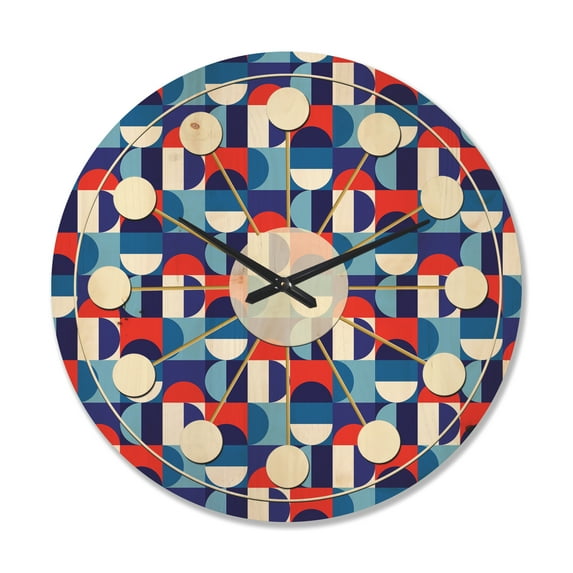 Designart 'Red, Blue & White Polka Dots' Mid-Century Modern Wood Wall Clock