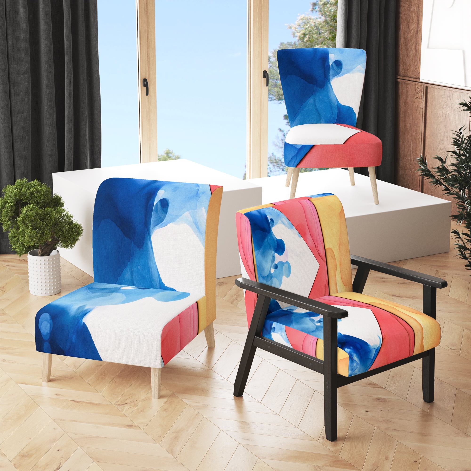 Designart Red Blue Yellow Splashes Ink Upholstered Modern Accent Chair and Arm Chair Walmart