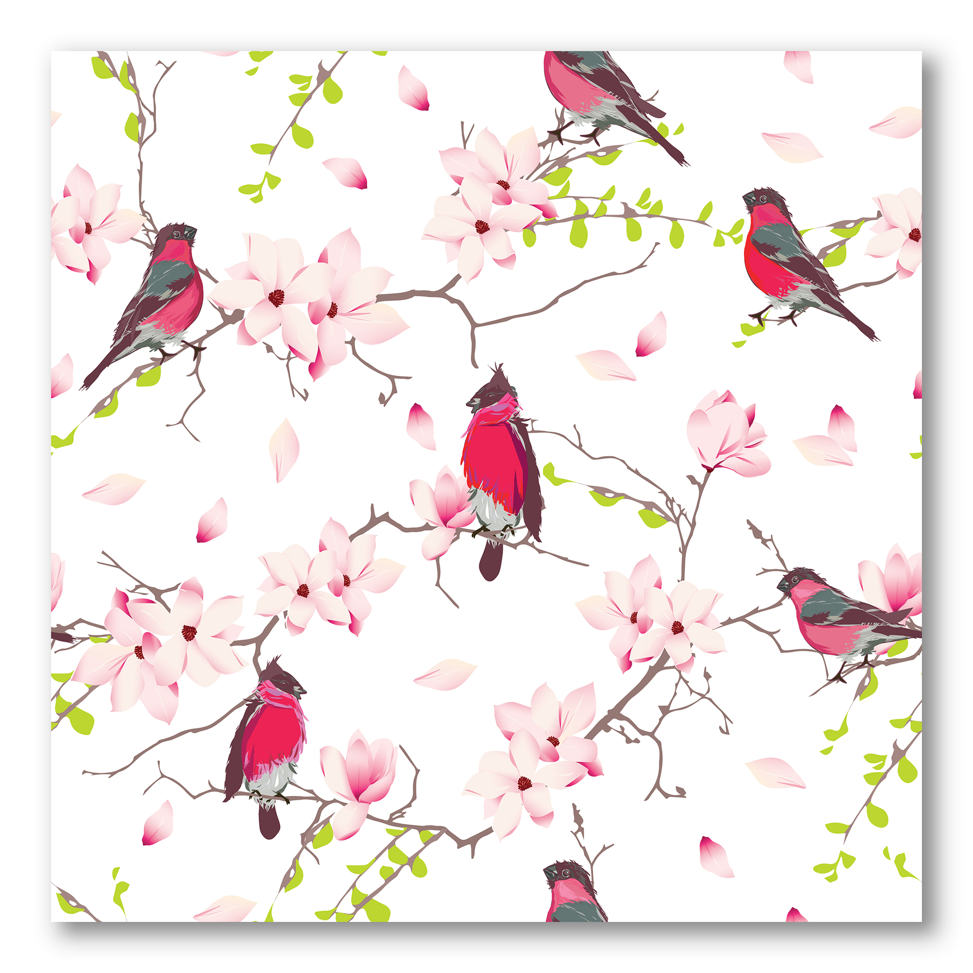Designart ' Red Bullfinches Sitting On Magnolia Tree ' Traditional Canvas Wall Art Print