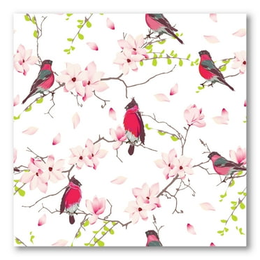 Designart ' Red Bullfinches Sitting On Magnolia Tree ' Traditional Canvas Wall Art Print