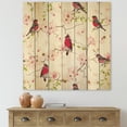 thumbnail image 1 of Designart 'Red Bullfinches Sitting On Magnolia Tree' Traditional Print on Natural Pine Wood, 1 of 5