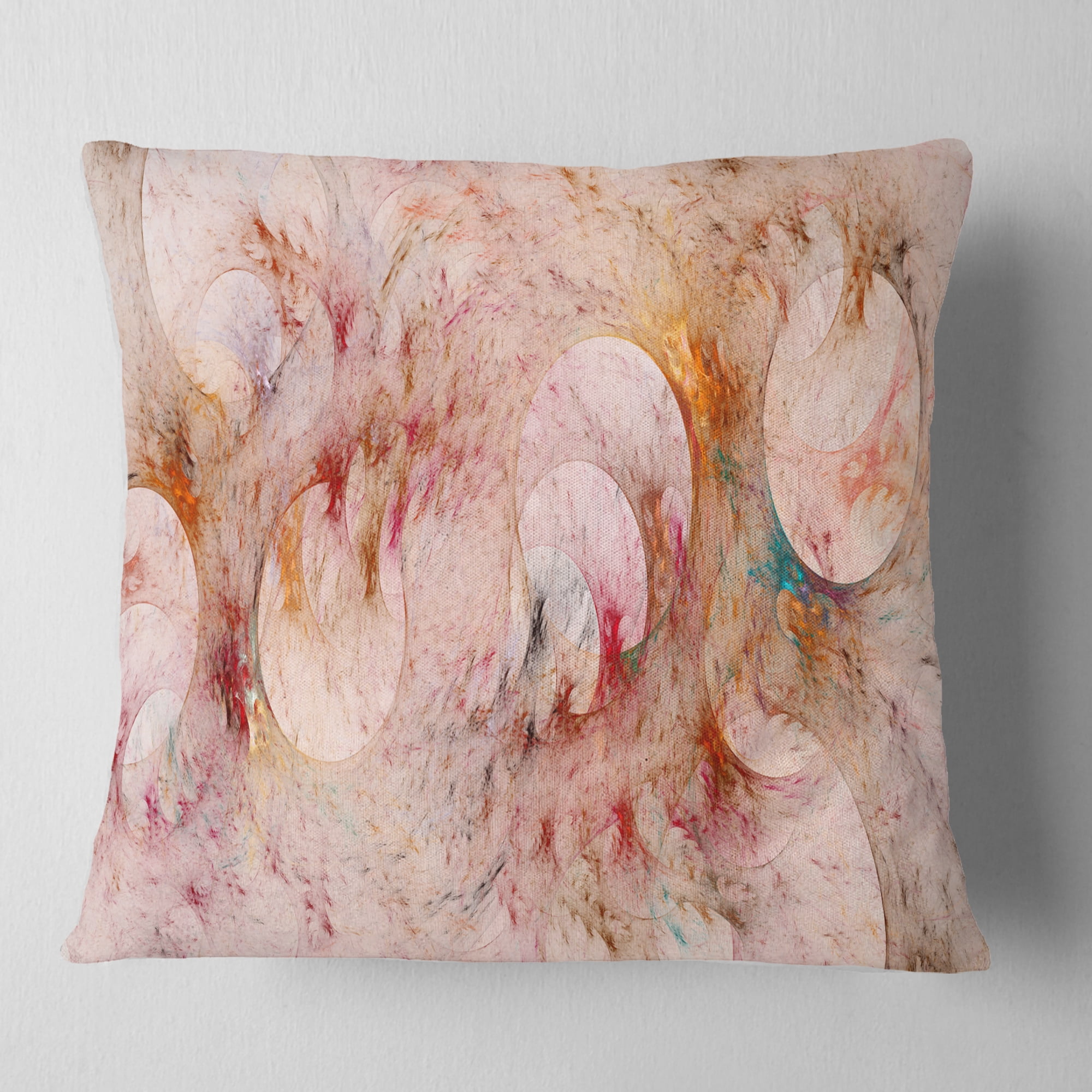 Designart Red Circles Fractal Texture - Abstract Throw Pillow - 16x16