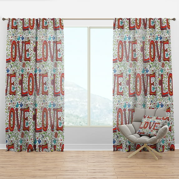 Designart 'Red Color Love Pattern' Modern & Contemporary Curtain Panel