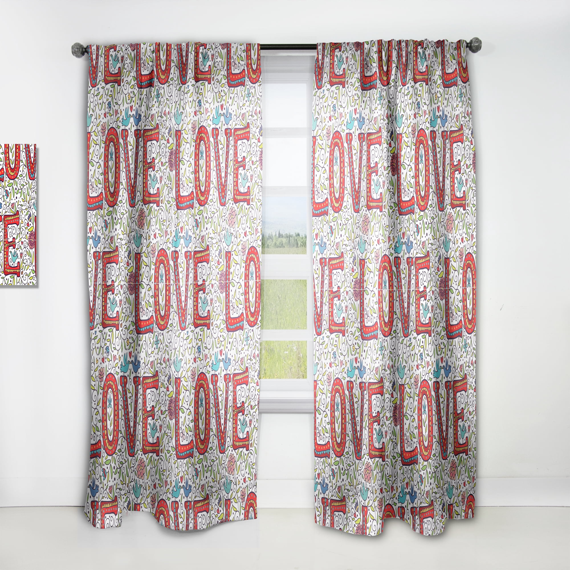 Designart 'Red Color Love Pattern' Modern & Contemporary Curtain Panel