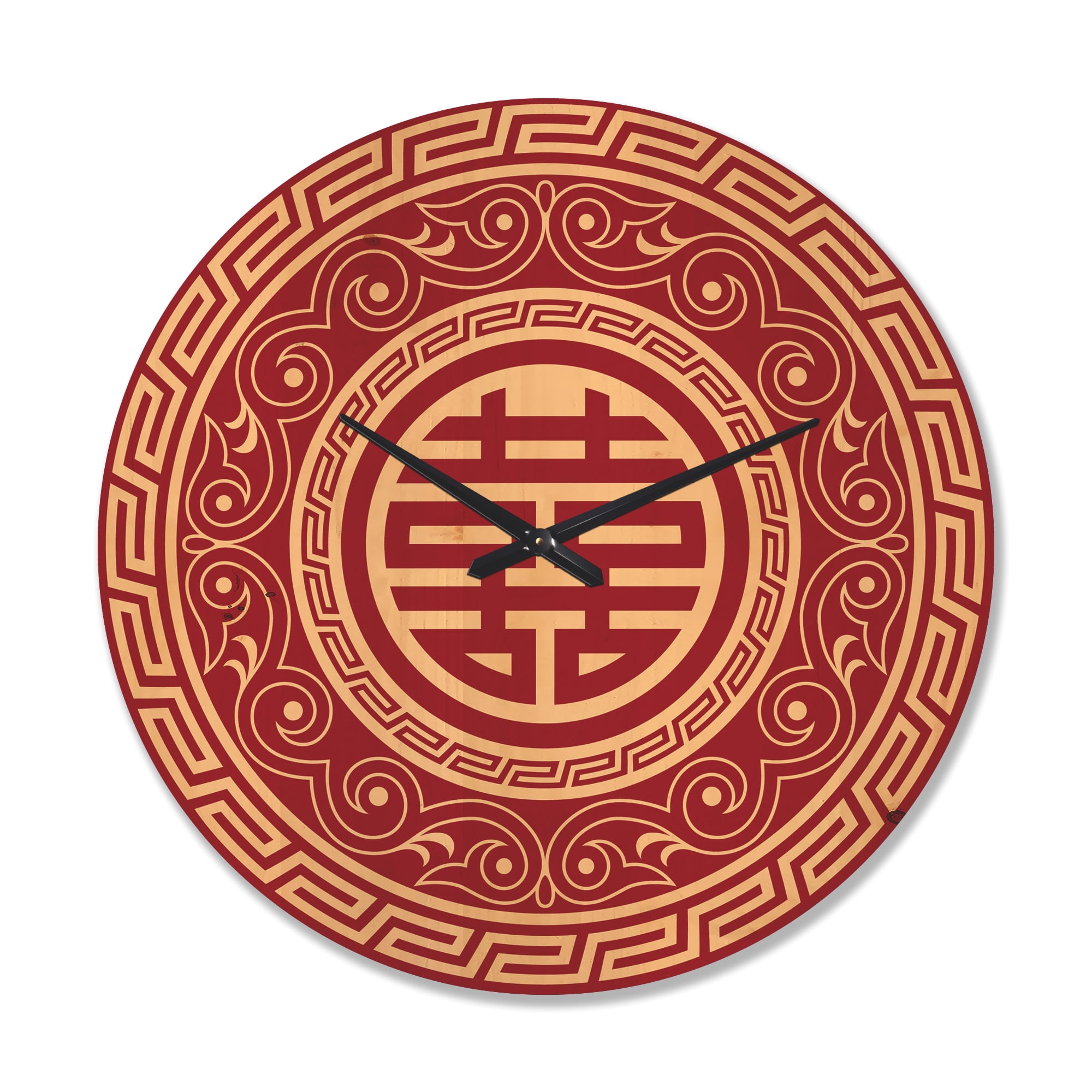 Designart 'Red Colored Double Happiness Asian Decoration ' Modern Wood Wall Clock