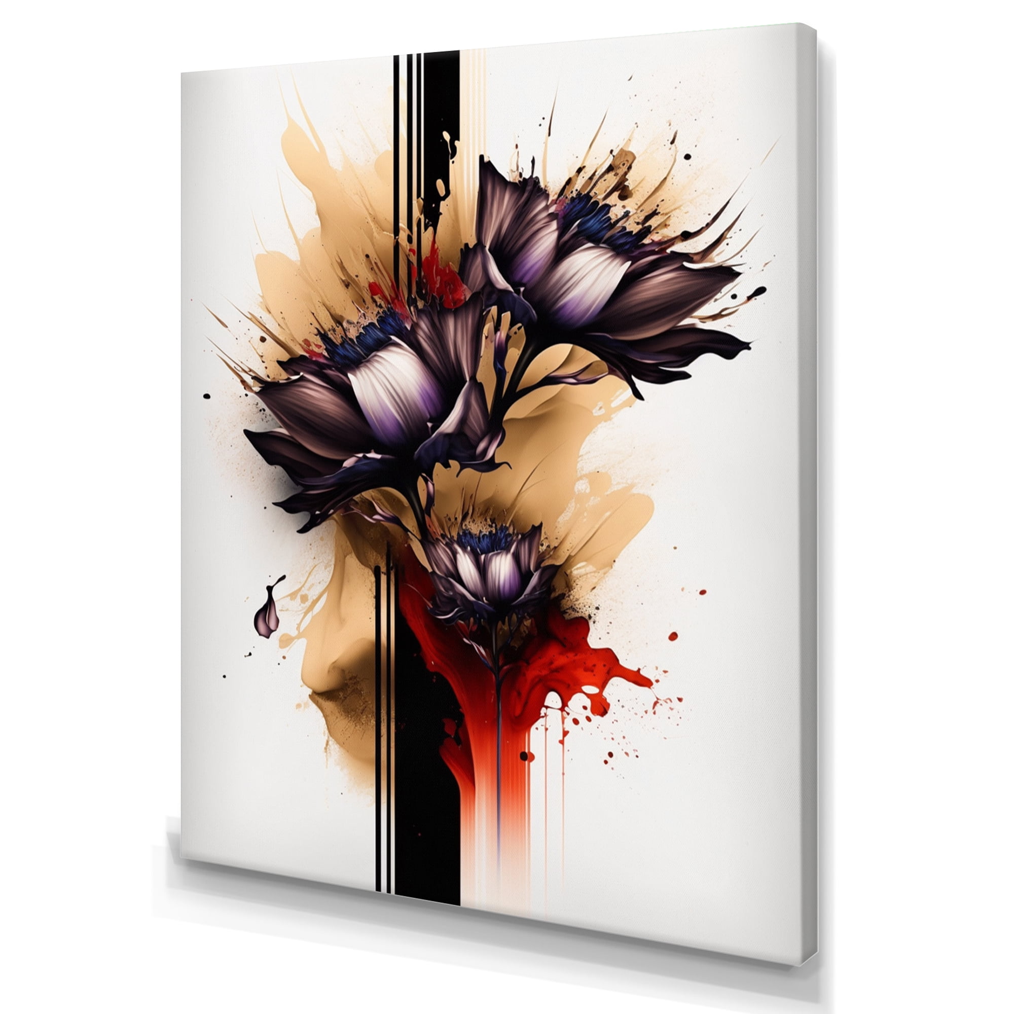 Designart Red Dahlia Flower On Abstract Paint Canvas Wall Art