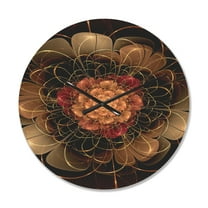 Designart 'Red Dark Gold Fractal Flower Pattern ' Modern Wood Wall Clock