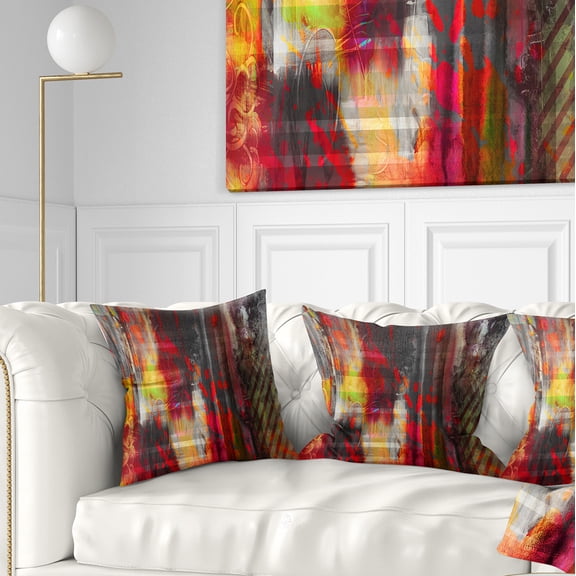 Designart Red Decorative Design - Abstract Throw Pillow - 16x16