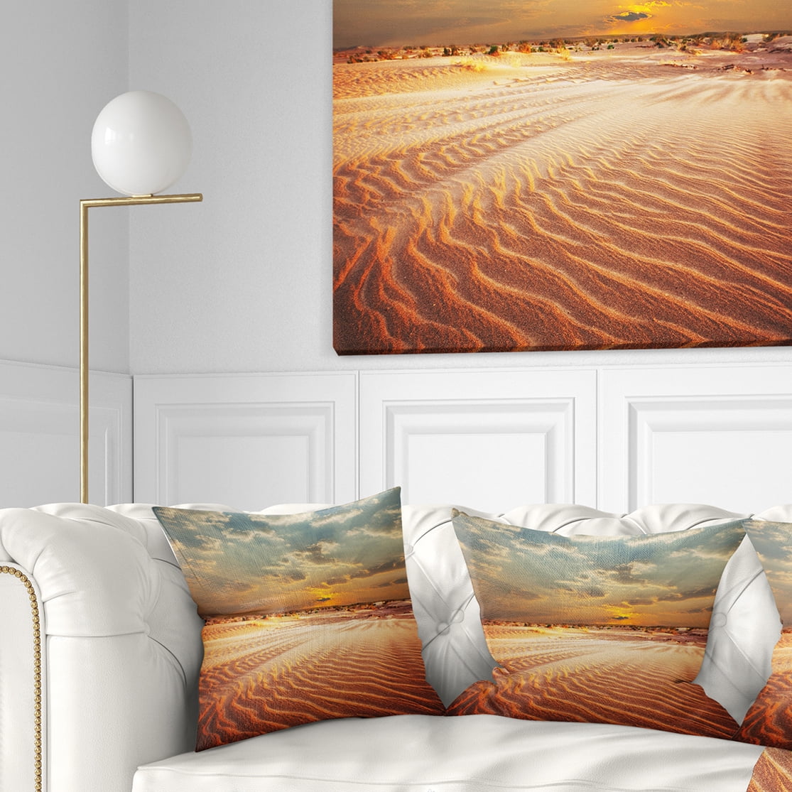Designart Red Desert under Blue Cloudy Skies - Modern Landscape Printed Throw Pillow - 16x16