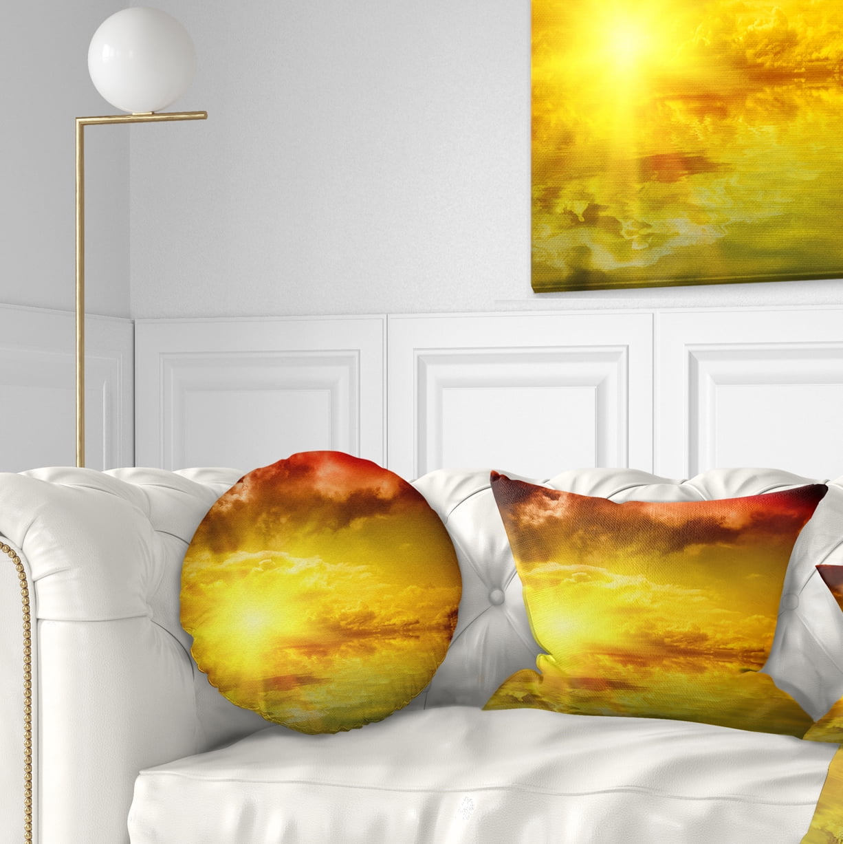 Designart Red Dramatic Sky with Yellow Sun - Landscape Printed Throw Pillow - 12x20