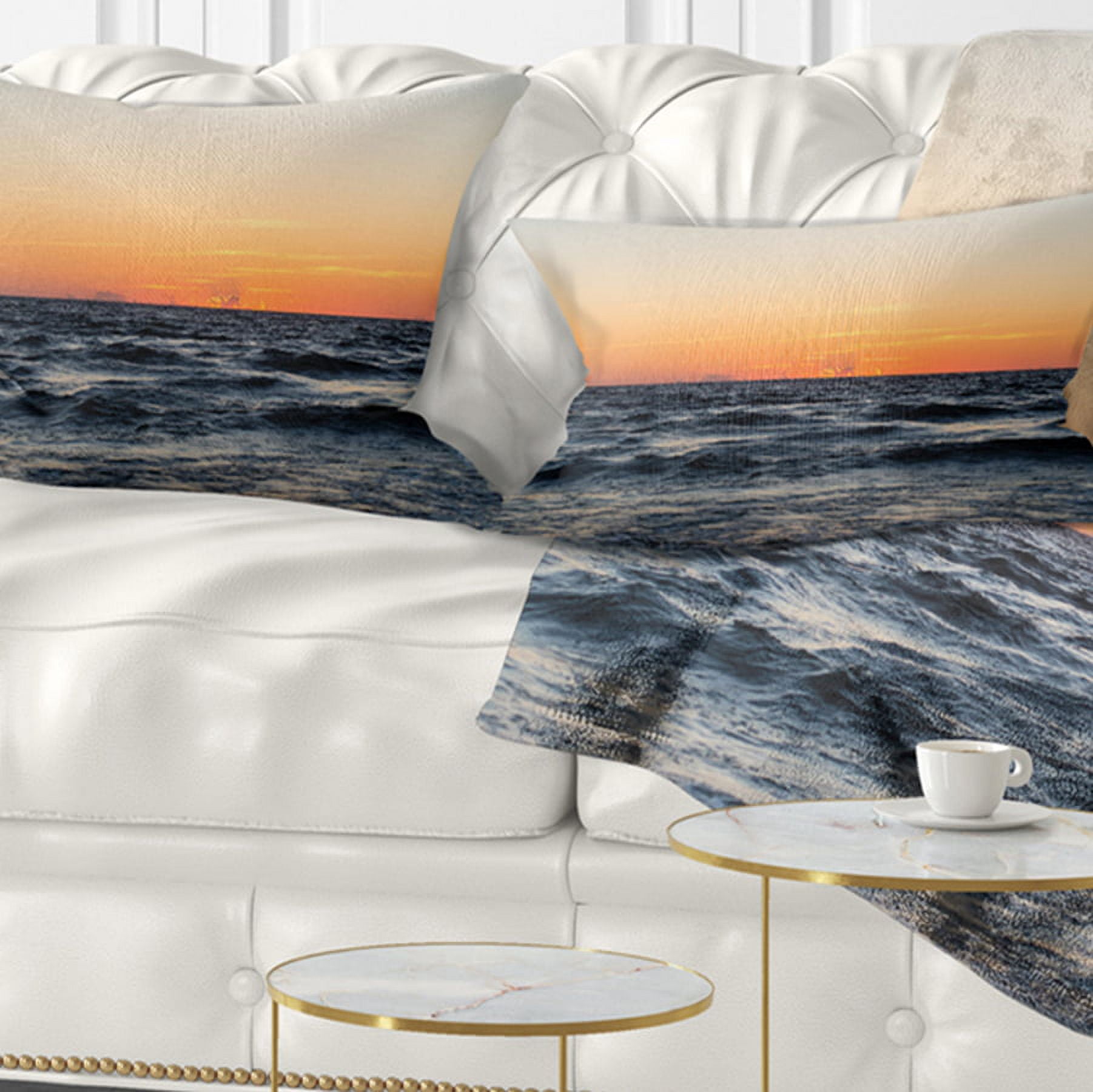 Designart Red Dramatic Sunset Over Beach - Seashore Throw Pillow - 12x20