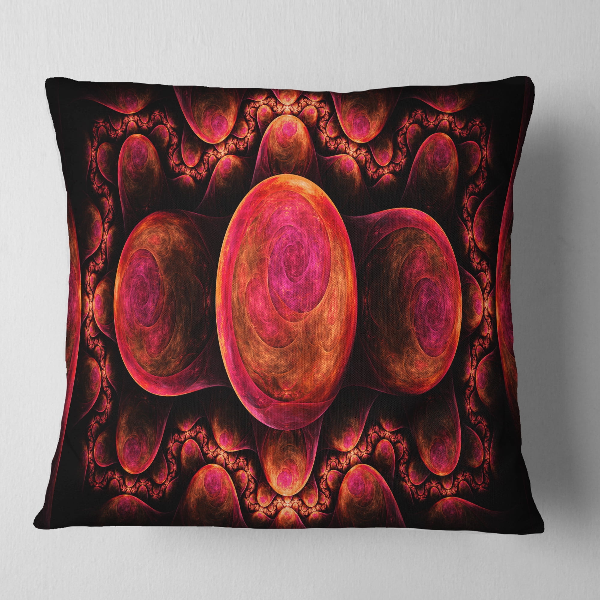 Designart Red Exotic Fractal Pattern - Abstract Throw Pillow - 16x16