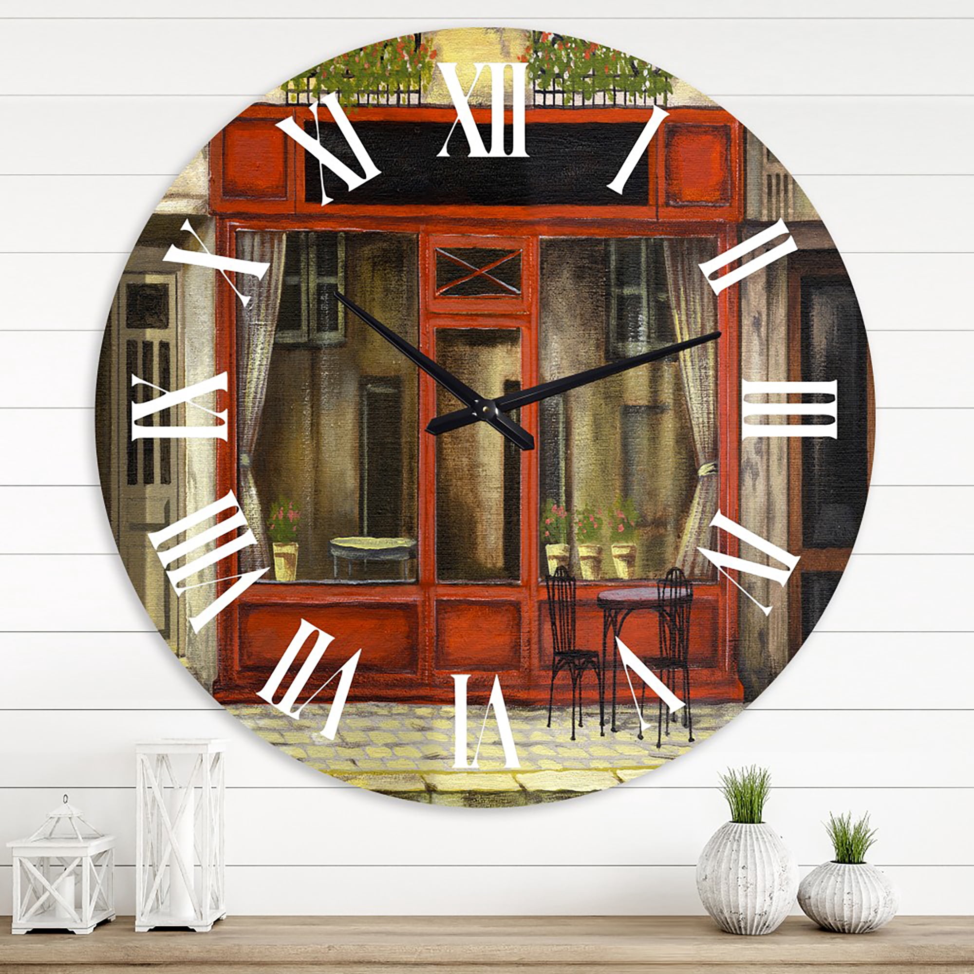 Designart 'Red Facade Of Charming Shop In Paris I' French Country Wall Clock
