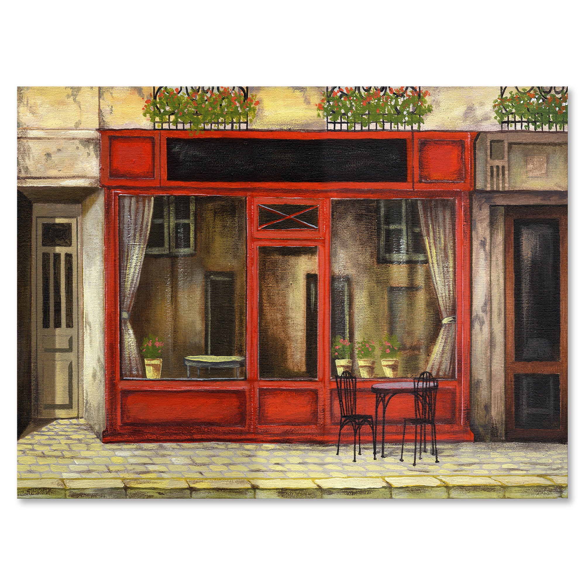 Designart ' Red Facade of Charming Shop In Paris Street I ' French Country Canvas Wall Art Print