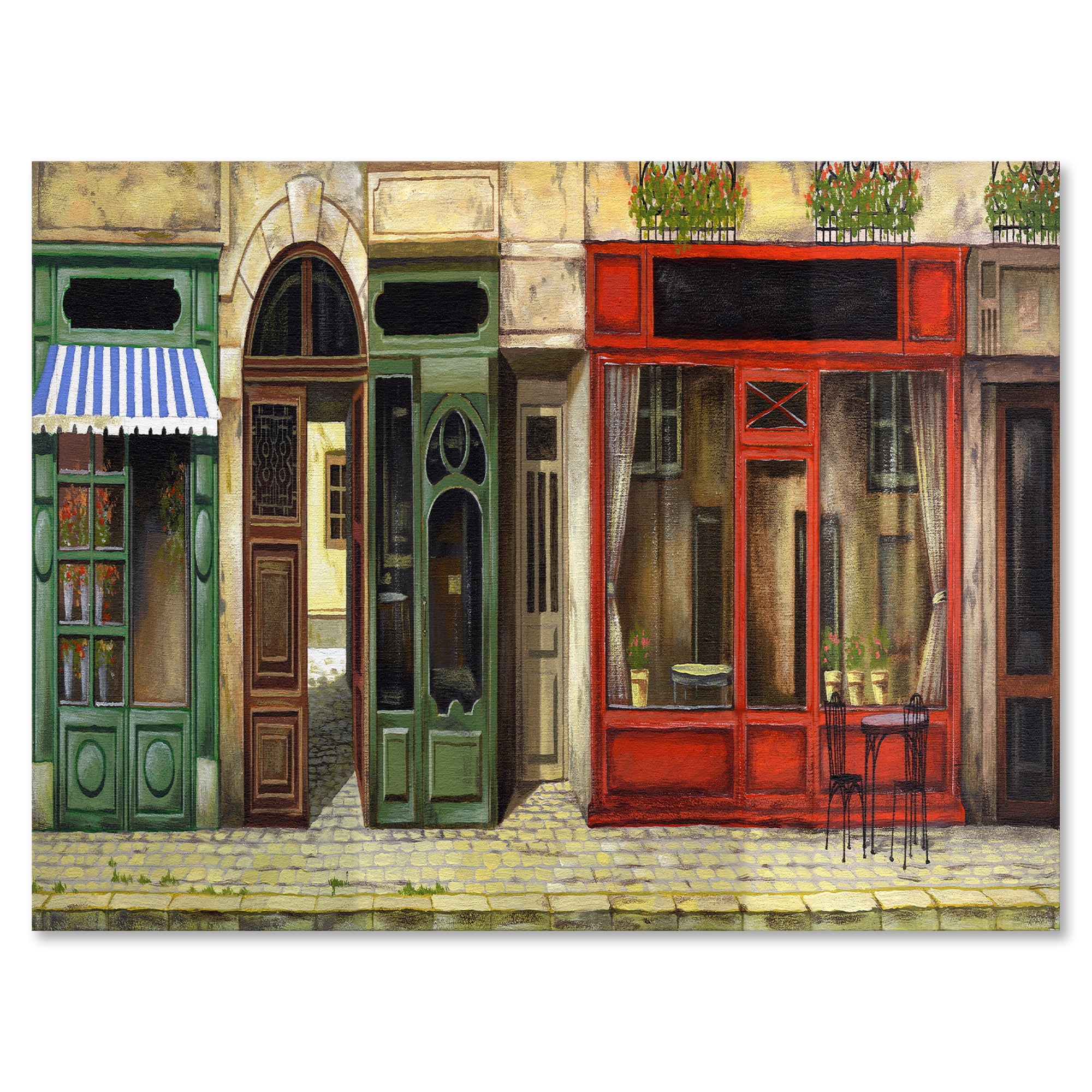 Designart ' Red Facade of Charming Shop In Paris Street II ' French Country Canvas Wall Art Print