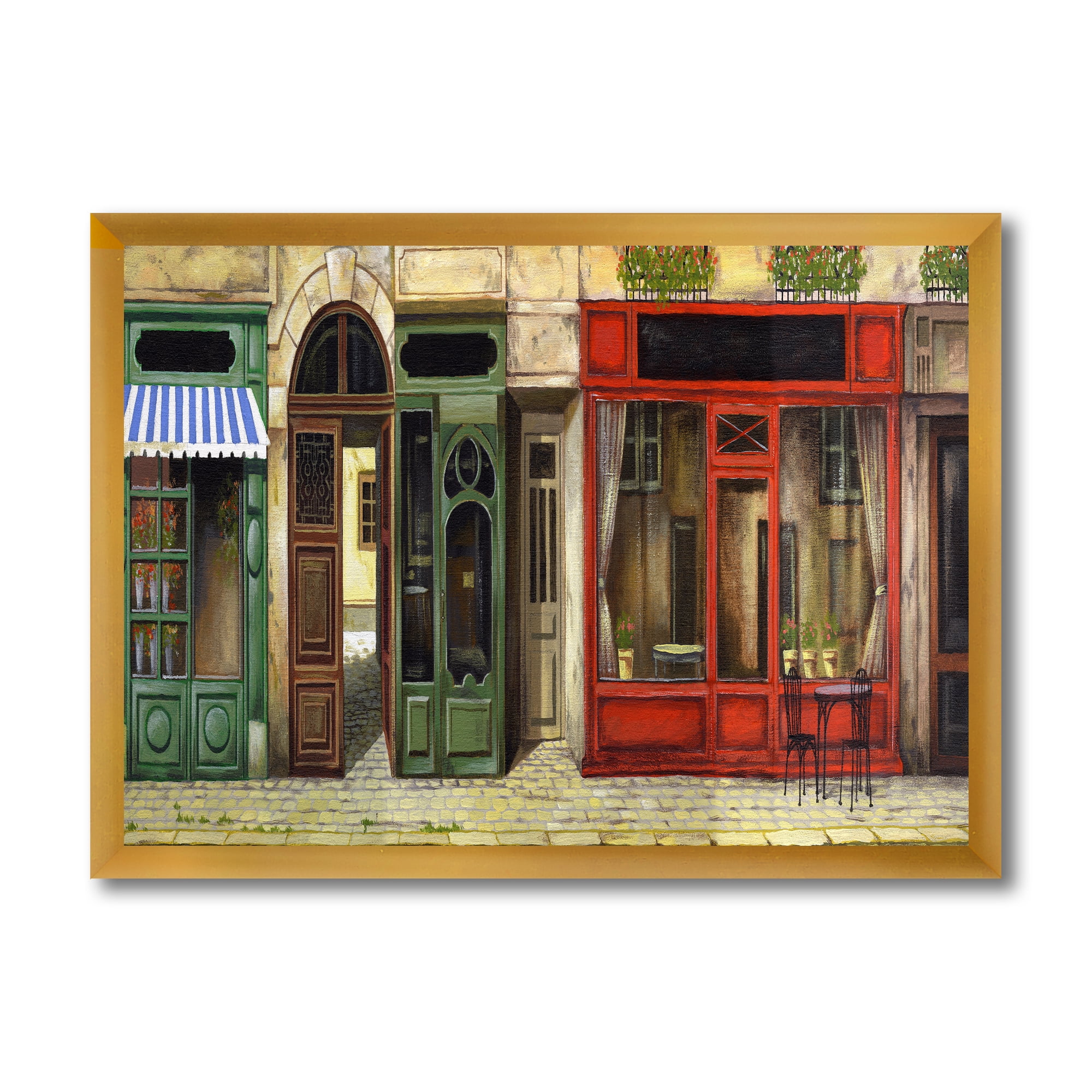 Designart 'Red Facade of Charming Shop In Paris Street II' French Country Framed Art Print