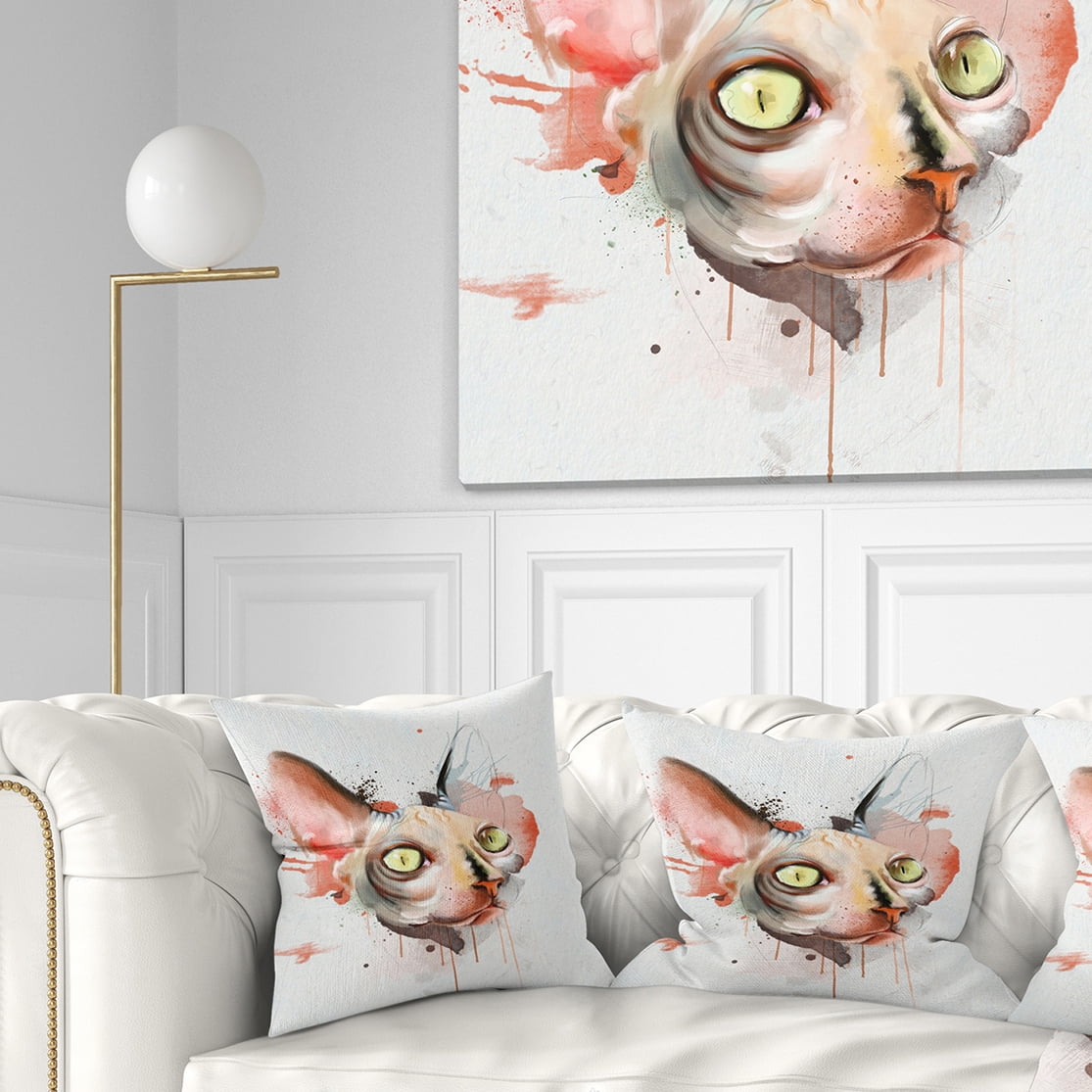 Designart Red Faced Cat Watercolor Sketch - Animal Throw Pillow - 18x18