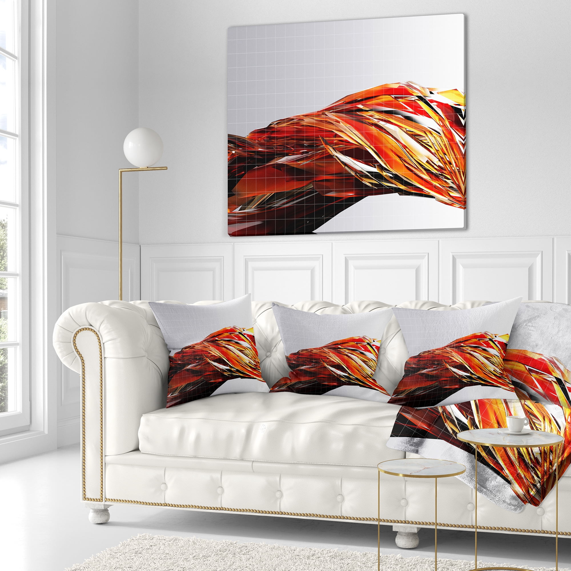 Designart Red Faceted Crystal Texture - Abstract Throw Pillow - 16x16