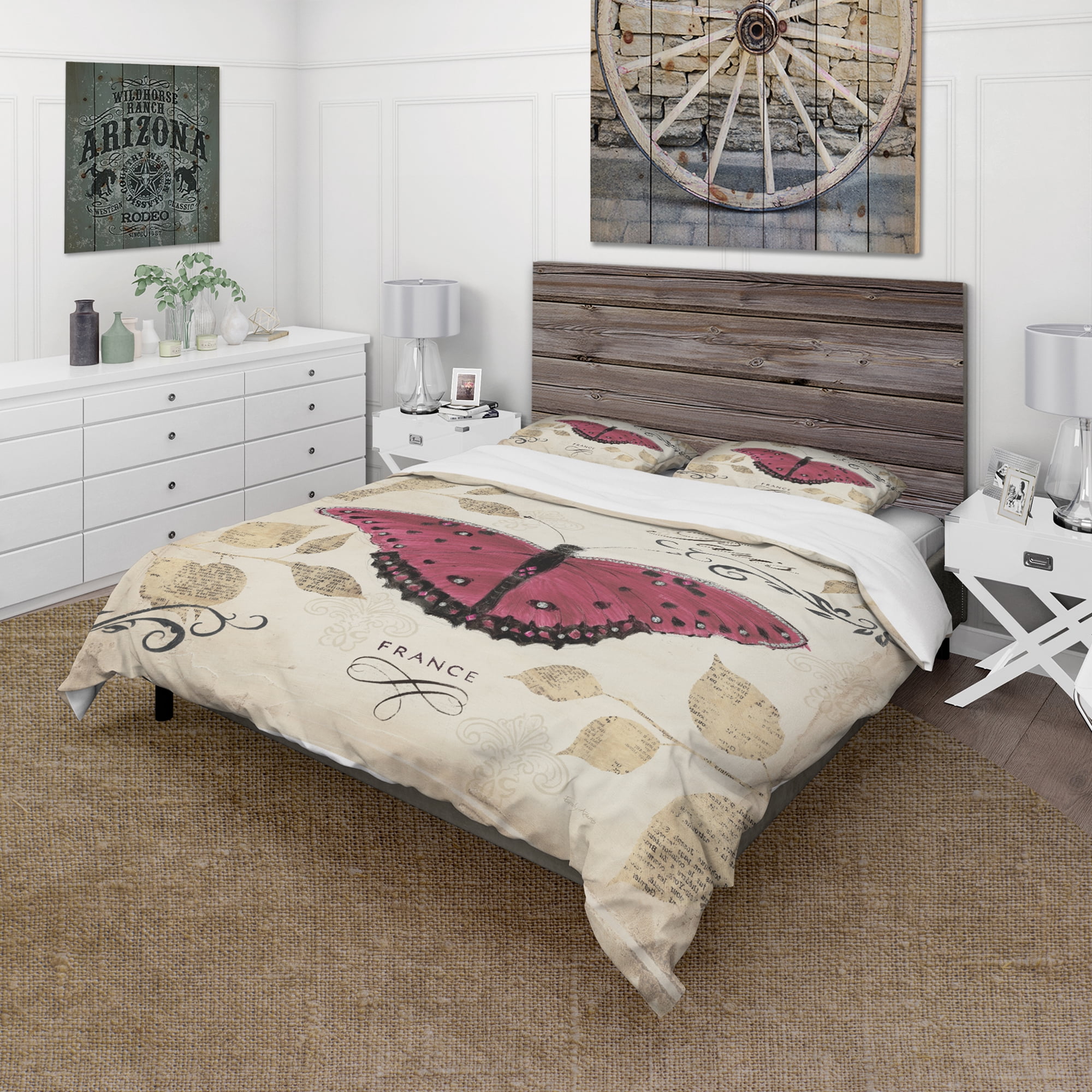 Designart 'Red Farmhouse Butterfly' Farmhouse Duvet Cover Set