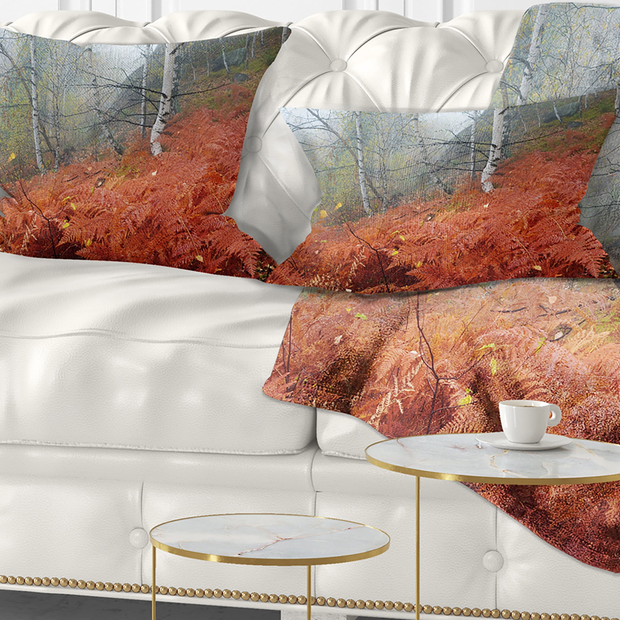 Designart Red Fern in Foggy Fall Fay - Landscape Photo Throw Pillow - 12x20