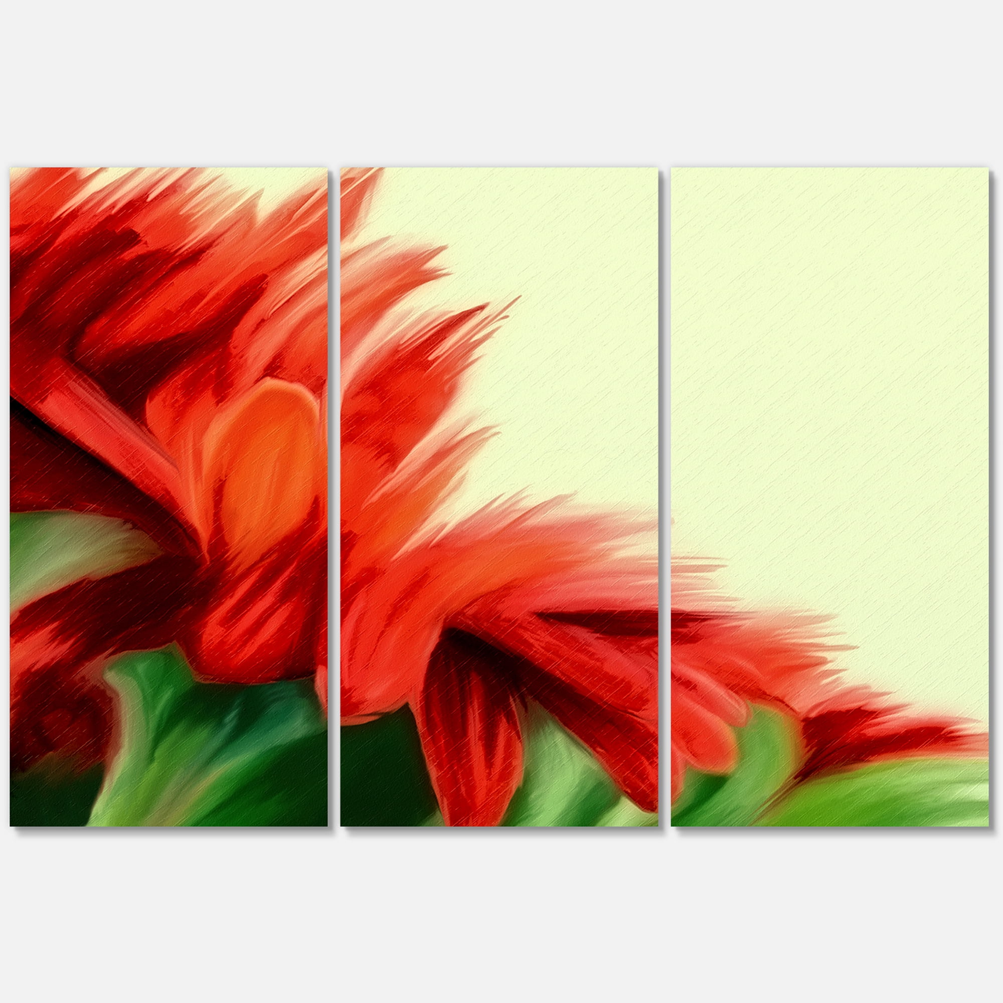 Designart ' Red Floral Brush Strokes On Green ' Traditional Canvas Wall Art Print