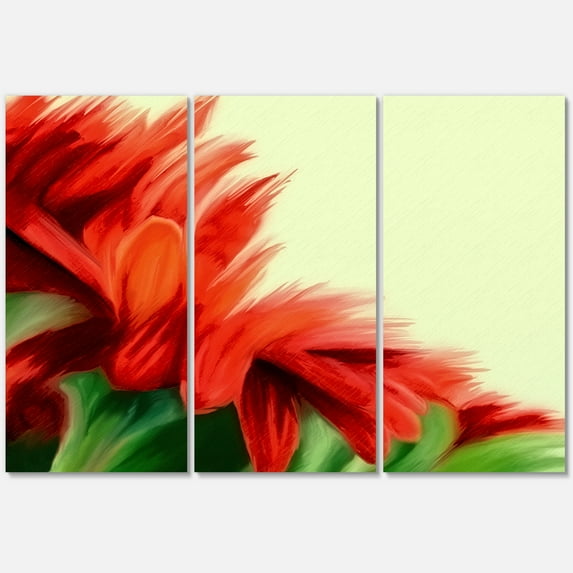 Designart ' Red Floral Brush Strokes On Green ' Traditional Canvas Wall Art Print